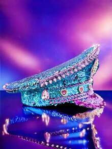 1 pieza Gorra de capitán con brillantes de estilo steampunk con rhinestones para mujeres y hombres, gorra militar, sombrero de pirata, adecuado para Halloween, cosplay, Navidad, bar, despedida de soltera