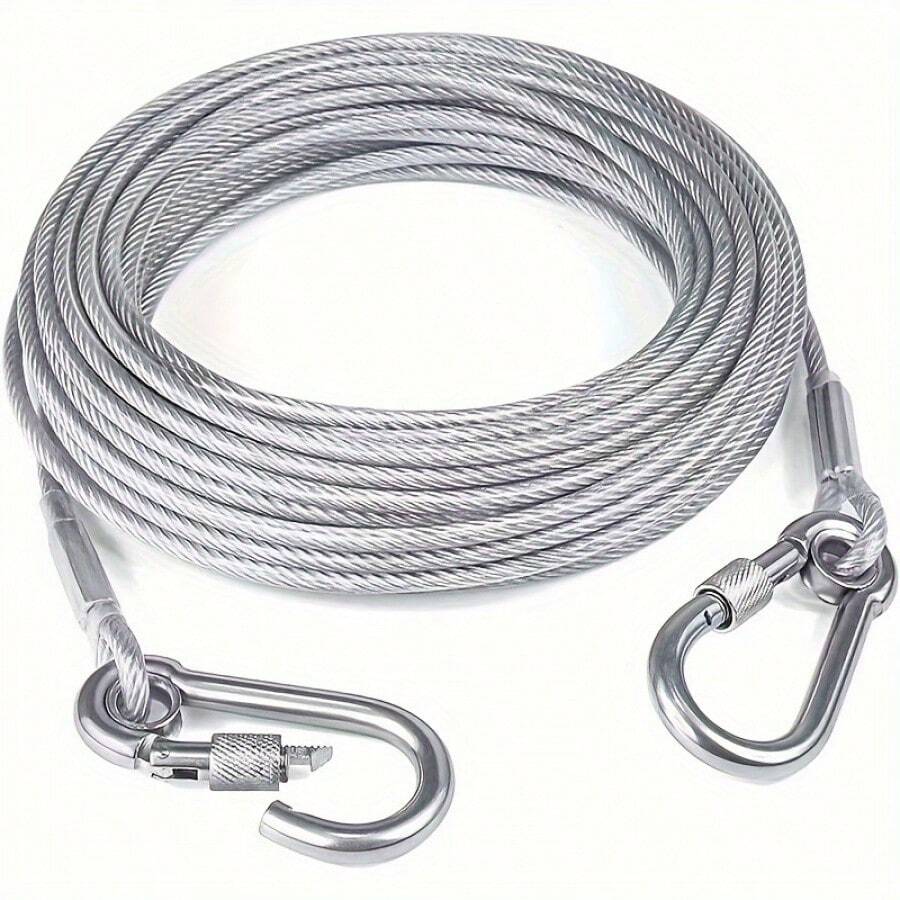 2mm Diameter Reflective & Anti-Rust Steel Wire Dog Leash, Suitable For Medium To Large Dogs, Available Lengths: 3.0m/4.6m/9.0m/15.0m