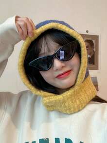 1 Bộ mũ Balaclava màu xám dành cho nữ, khăn len Beanie cho mùa thu/đông, thích hợp cho ngày lễ và sử dụng hàng ngày - Màu vàng - Xem 2