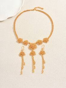 3 Stücke Braut Blumen Quasten Halskette und Ohrringe Schmuckset, eleganter Stil für Hochzeit und Bankett