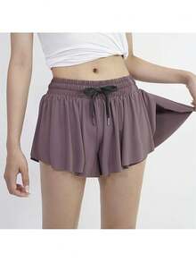 CourtClass Sport Plus Size Women's Sport Tennis Skirt Golf Skorts Ladies' Solid Color Simple Drawstring Pleated Skort For Athletic Skirt, Breathable Material For Badminton, Tennis, Yoga, Running And Marathon Skirt Shorts, 2 In 1 Flówy Fitness Shorts For Women - Màu tím - Xem 4