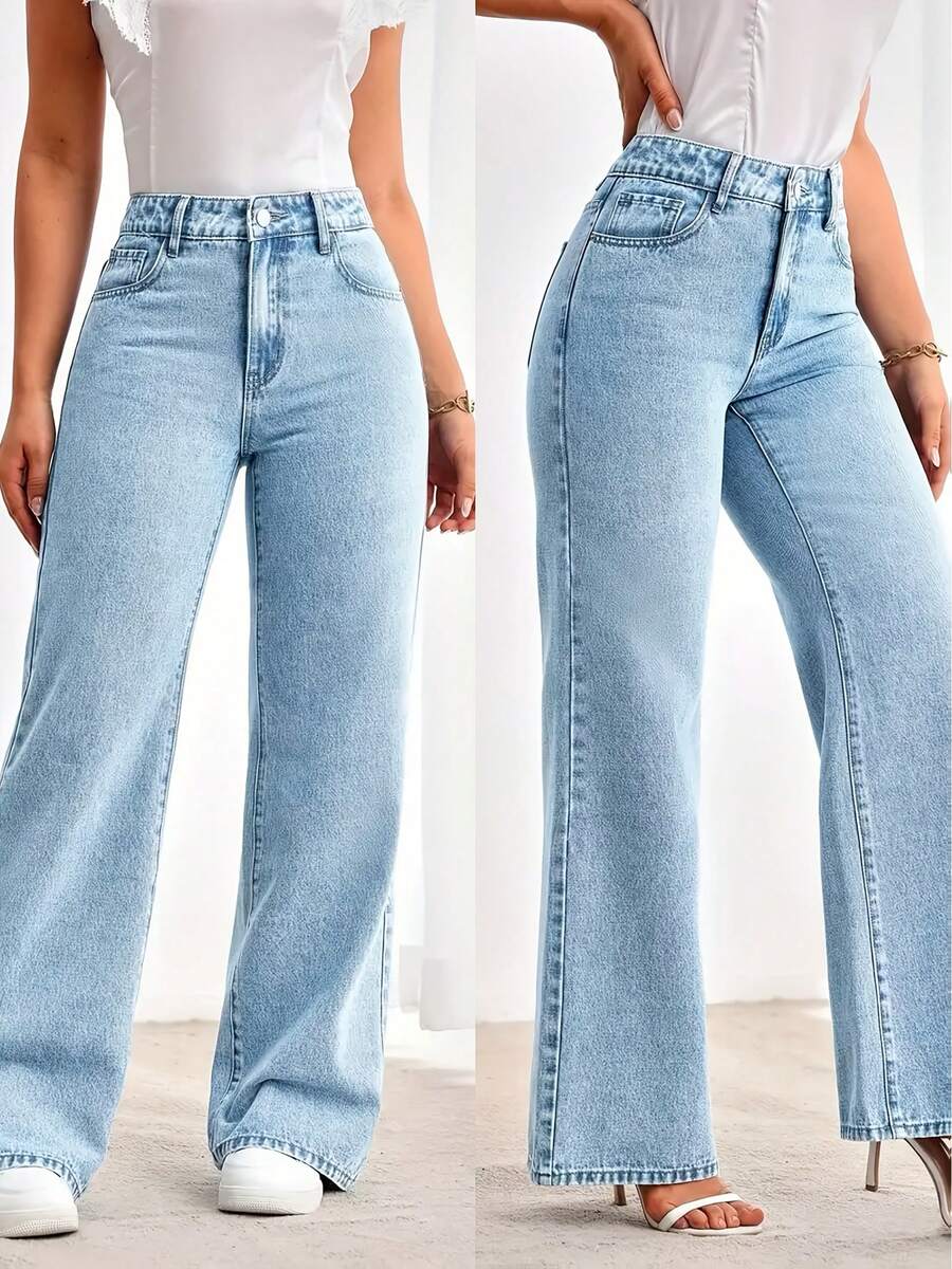 Womens Jeans, Women's Wear In Y2K Style Solid Color Wash Blue High-Waisted Jeans, Loose Diagonal Pocket Zipper Button Open And Close Jeans,  Women's Jeans And Clothing, Jeans>Pants, Suitable For All Seasons, With Multiple Pocket Designs, Religion>Clothes, Suitable For Outdoor Outfits, Cocktail Parties, Parties, Christmas, Nightclubs, Banquets, Film Festivals, Cinemas, Balls, Cocktail Parties, Bars, Weddings Graduation Ceremony, Homecoming, Birthday Party, Rebellious Girl, Holiday-Themed Party, Out Dress, Streetwear, Fashion Show, Date, Valentine 's Day, Out Work University, School Village, Concert, Street Girl, Girl, Country Outfits Women, Out Best Women, Ladies' Holiday Clothing, Country Concert Country Concert Outfit,New Years Outfit Women - Màu xanh lam - Xem 1