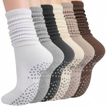 3/6 Pairs Women's Colorful Crew Yoga Socks, Suitable For Pilates, Yoga, Dance, Fitness, Non-Slip