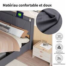 MISNODE Upholstered Bed, Double Bed 140x200/160x200 Cm, Youth Bed With Hydraulic Storage And Slatted Frame, Metal Frame, Modern Bedroom Storage Bed, Without Mattress, Grey, Linen, Suitable For Adults And Teenagers - 灰色 - 查看 6
