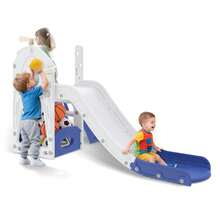 LILIIN 5-In-1 Children's Slide For Toddlers From 1 Year, Indoor And Outdoor, Freestanding Slide Made Of HDPE & PP, With Climbing Ladder, Storage Space, Basketball Hoop And Play Telescope, Up To 50 Kg - Blue and White - View 2