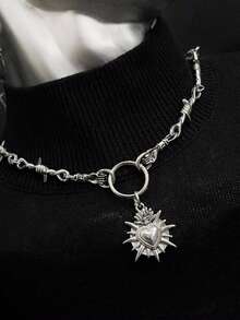 1PC Gothic Y2K Wire Necklace Gothic Heart-Shaped Necklace Minimalist Vintage Style Everyday Necklace Accessory For Men And Women