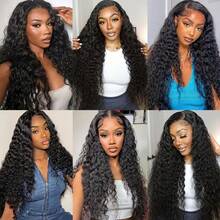 NARNI 30 Inch Glueless Wigs Human Hair Pre Bleached Knots 6x4 HD Pre Cut Lace Natural Hairline Curly Human Hair Wig For Women 250% Density Glueless Wig Ready To Wear And Go Wig Natural Black Color - Natural Black - 查看 9