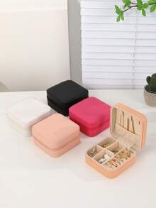 1pc Unisex Mini Jewelry Box, Travel Portable Accessory Storage Box For Earrings, Necklaces, Rings, Suitable For Going Out, School, Office, Daily Use - Multicolor - View 4