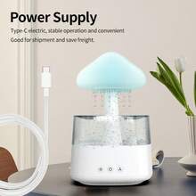 Rain Cloud Lamp Humidifier Aromatherapy Diffuser Silent Humidifier - 7 Color LED Color Changing Night Light Mushroom Decorative Lamp Essential Oil Diffuser Water Drop Rain Sound, Suitable For Relaxing Sleep Bedroom Office - White - View 3