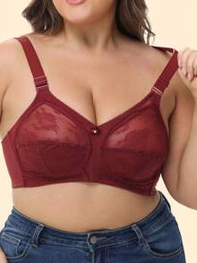 1pc Women's Sheer Lace Nylon Bra, Wireless & Non-Padded With Breathable Sexy Simple European & American Style, Plus Size For Home, Office And Outdoor Wear, Lingerie, Lift