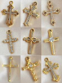 10 件水钻镶嵌合金十字架吊坠耳环珠宝配件适用于 DIY 项链手链