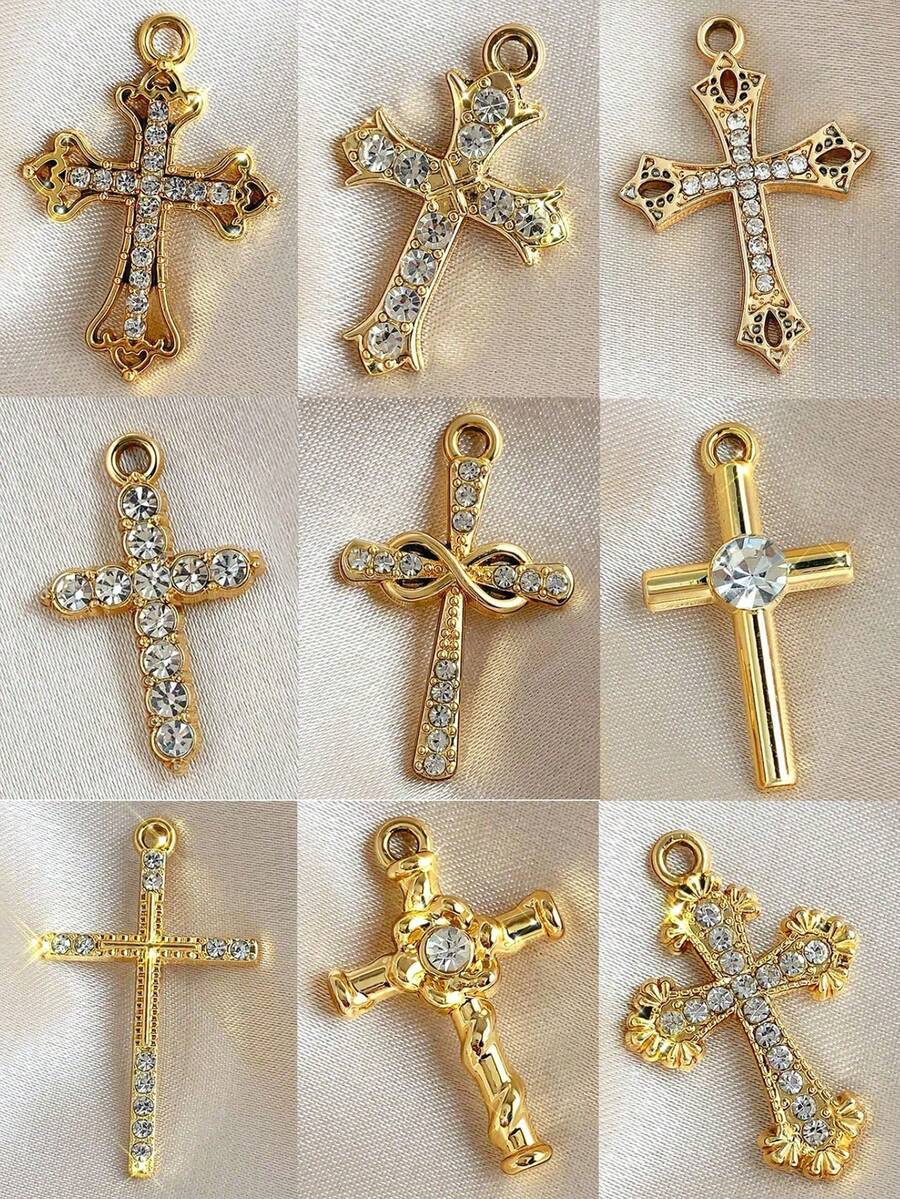 10 件水钻镶嵌合金十字架吊坠耳环珠宝配件适用于 DIY 项链手链