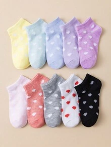 40/30/20 pares de meias curtas infantis: coloridas, com laço de renda, estampa de coração, listradas, macias, confortáveis, casuais, combinando, meias de estudante até o tornozelo - adequadas para uso diário, cores misturadas aleatórias - Multicolorido - Ver 5