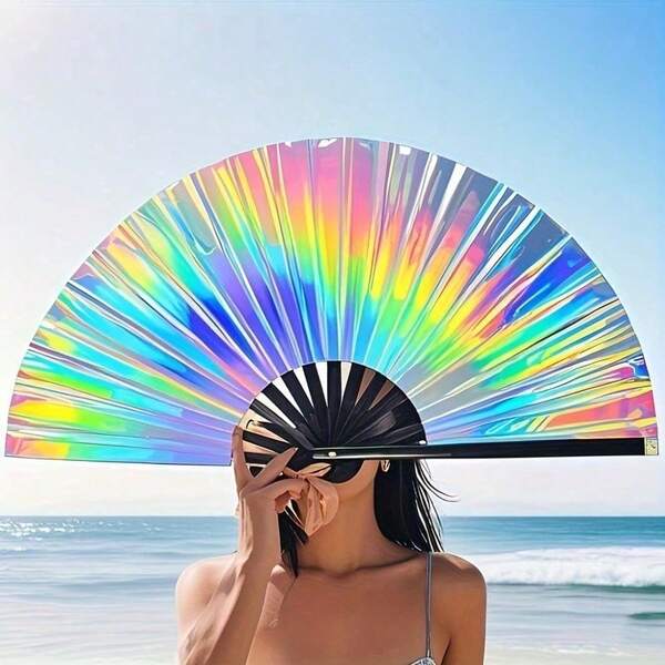 Éventail pliant coloré et lumineux de 34 cm - Parfait pour les fêtes, les discothèques, les festivals de musique | Accessoire de costume de danse | Design vibrant | Ventilateur durable