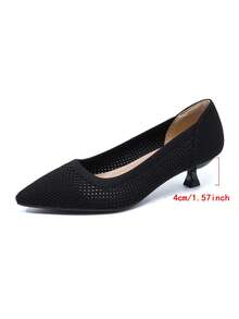Women's Pointed Toe Shallow Mouth Knitted Hollow Breathable Upper, Stretch And Comfortable, Kitten Heel 1.57 Inches, Suitable For Casual Office Wear, Suitable For Matching Skirts And Trousers - màu đen - Xem 8
