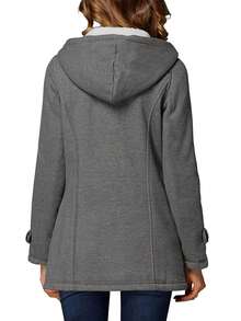 Winter Coat With Horn Button Thermal Lined Hooded Jacket