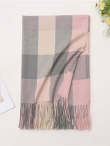 1pc Elegant Vintage Classic Plaid Faux Cashmere Scarf, Warm And Windproof, Suitable For Outings, Commuting, Campus, Formal Events, Outdoor, Travel And Photography, Fashionable And High-End, Versatile Clothing Accessory