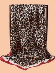 1pc 90cm Women's Satin Square Scarf, Elegant Fashionable Leopard Print Pattern, Suitable For Casual And Street Wear As Scarf, Headband, Bandana