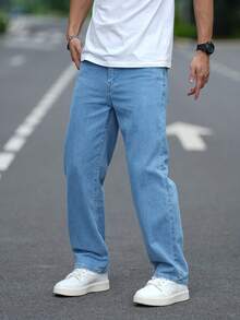 Men's Loose Jeans Straight Leg Wide Leg Long Denim Pants Casual Work Hip-Hop Jeans Pants - Rửa nhẹ - Xem 1