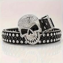 1pc Subculture Punk  Rhinestone Skull Rivet Street Decorative Jeans Belt Belt - 銀色 - 查看 1