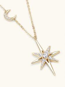 XUJIA 1PC Fashion Elegant Star&Moon Moissanite Pendant Necklace 925 Sterling Silver 3mm&2mm&1mm(0.28ctw) Necklace For Women Birthday Anniversary Valentine's Day Wedding Engagement Jewelry Gifts