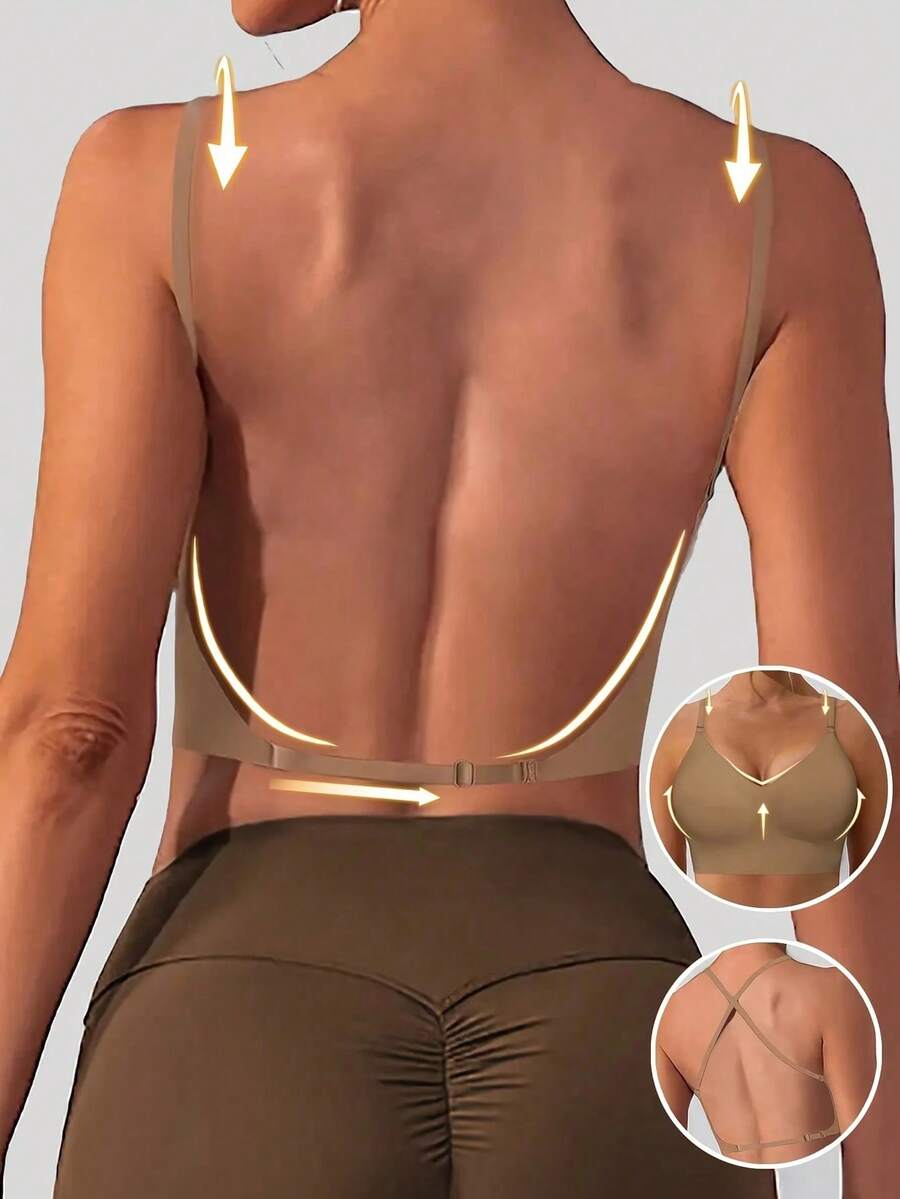 1pc Women's Sexy Backless Strapless Bra - Seamless Non-Transparent Cups, Adjustable Shoulder Straps, Thin Profile For Wedding, Formal, Evening Dresses - No Underwire Needed, Bridal Lingerie & Special Occasion Bras, Evening Wear Support, Modern Bra Design, Comfortable Fit Bra - Coffee color - 查看 1