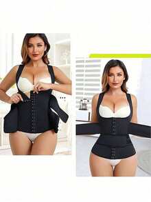 1pc Women Shapewear Sports Waist Trainer With Hooks & Loop Closure, Slimming Tummy Control Bodysuit Bra Shaper