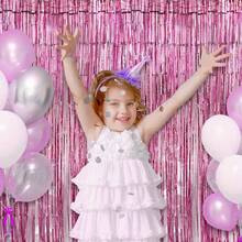 1/2/4/5/6 paquets Rideaux de fond à franges en feuille rose clair, banderoles à franges pour décorations de fête d'anniversaire, rideau de fond à franges pour remise de diplômes, révélation du sexe, fête disco