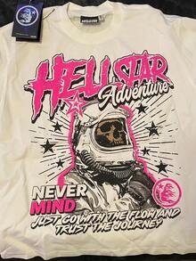 Remake H E L L Star Graphic Short Sleeve White Color Shirt Men Women S-5XL - 白色 - 查看 1