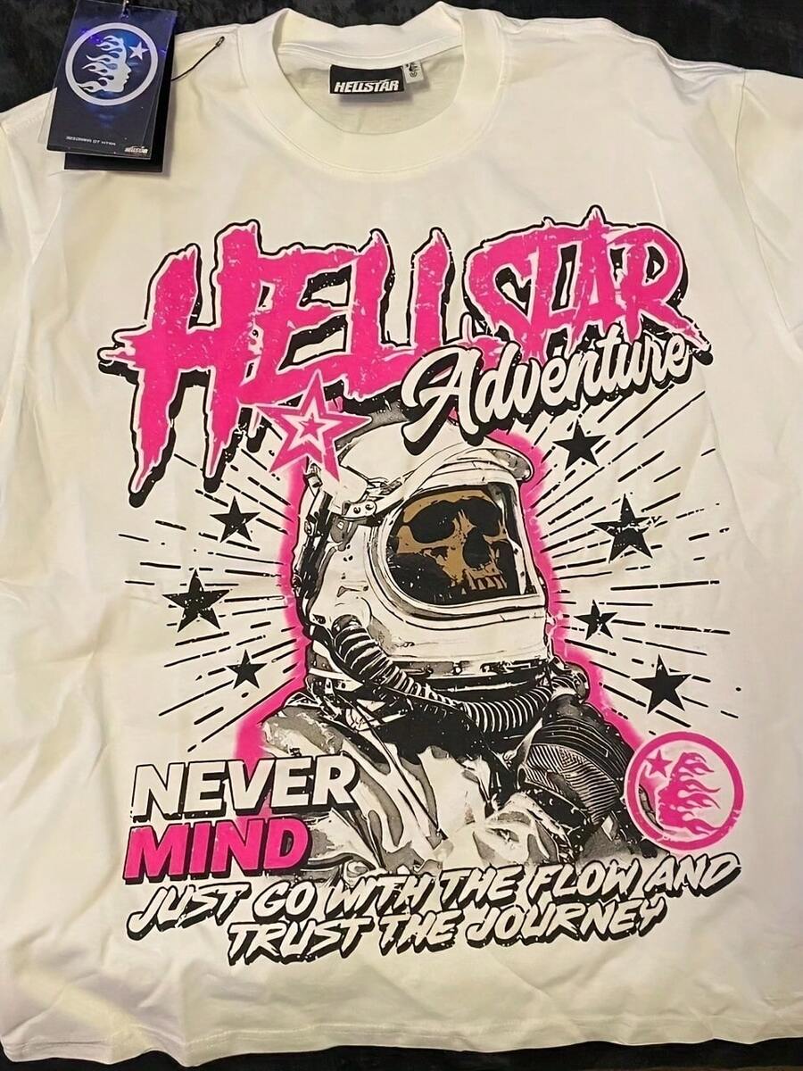 Remake H E L L Star Graphic Short Sleeve White Color Shirt Men Women S-5XL - 白色 - 查看 1