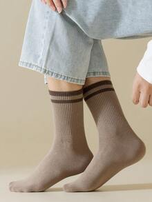 1/6 Pairs Men's Solid Striped Fleece Lined Comfortable Soft Casual Business Sports Mid-Calf Socks, Suitable For Daily Wear