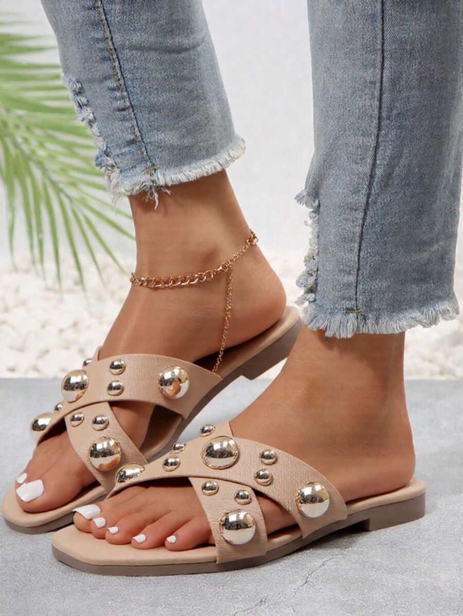 Women Flat Sandals - Beige - View 1