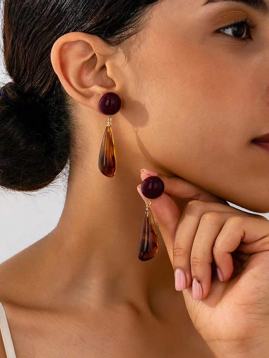 1 Đôi bông tai hình giọt nước bằng nhựa ABS màu đỏ thời trang và thanh lịch dành cho nữ - Hoa tai nhựa - Xem 1