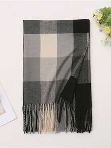 1pc Elegant Vintage Classic Plaid Faux Cashmere Scarf, Warm And Windproof, Suitable For Outings, Commuting, Campus, Formal Events, Outdoor, Travel And Photography, Fashionable And High-End, Versatile Clothing Accessory
