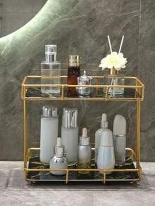 Organizador de tocador, caja de almacenamiento de cosméticos y perfumes para encimera, soporte de exhibición de maquillaje, estantería de baño, 1 nivel/2 niveles, accesorios de baño color dorado - Ver 8