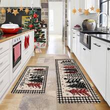 2 piezas Alfombras de piso navideñas, alfombras de piso de cocina con lujoso patrón de árbol de Navidad de colores, tema de alegría, decoración de ambiente navideño, perfectas para estudio, cocina, dormitorio, decoración del hogar, creando una atmósfera alegre y exquisita - Multicolor - Ver 1