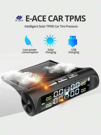 Solar Powered TPMS Tire Pressure Monitoring System, Automotive Safety Alarm System, Tire Pressure Sensor Kit, Automatic Alarm & Real-Time Pressure Tracking, Receiver Only