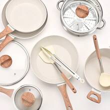 A Set Of Non Stick Cookware - White Granite Surface, Suitable For Induction Cookers, Including Frying Pans And Stew Pots, Soup Pots With Lids, Suitable For Home Kitchen Use