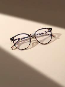 1 Pair Unisex Leopard Print Round Small Frame Blue Light Blocking Clear Lens Glasses, Simple & Fashionable, Suitable For All Face Shapes, Daily Office Reading, Street Photography Accessory - 白豹紋平 - 查看 2