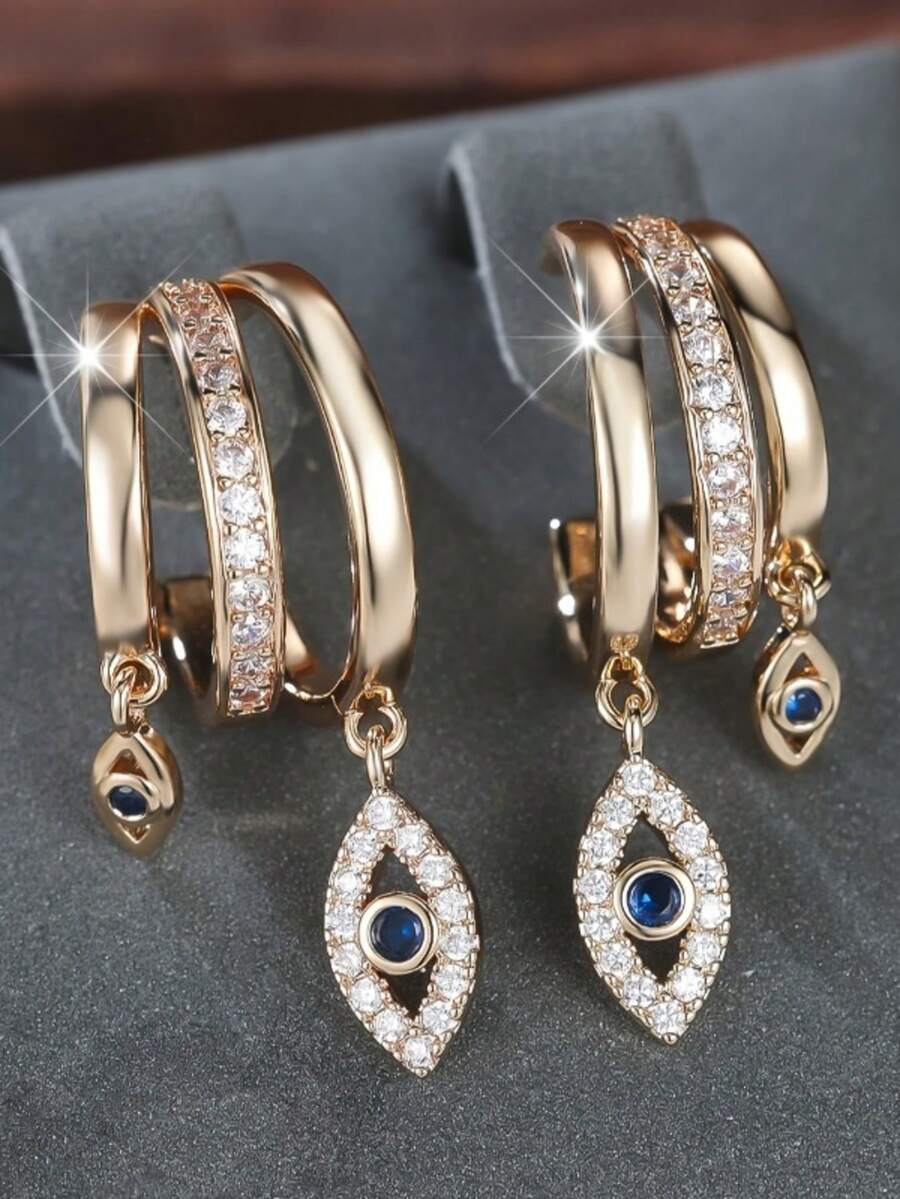 1 Cặp bông tai hình mắt thanh lịch bằng đồng không chứa niken với đá Zirconia tổng hợp lấp lánh, hoàn hảo để đeo hàng ngày và dự tiệc - bông tai - Xem 1