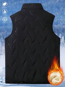 Men's Sleeveless Puffy Vest - Comfortable, Suitable For Running And Outdoor Sports, With Multiple Pockets, Black Collar Design, Casual Layering Piece | Zip-Up Front Vest | Polyester Vest