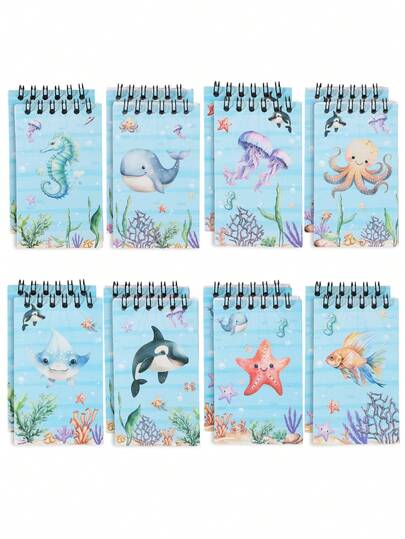 8pcs Ocean Animal Themed Spiral Notebooks, Mini Coil Memo Pads, Portable Notebooks Featuring Whale, Jellyfish, Dolphin, Starfish, Octopus, Fish, Seahorse And Shark Patterns, Ocean Themed Party Supplies, Underwater Party Decorations, Birthday Party Favors, Wedding Decorations, Baby Shower Decor, Gender Reveal Party Supplies, Great For Home, Office, Shopping Lists, Daily Records, Holiday Decorations, Summer Beach Party Favors