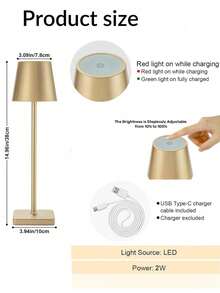 1pc Cordless Rechargeable Lamp With Touch Control, 3-Color & Dimmable LED Desk Lamp For Living Room, Bedroom, Office, Study, Dining Room, Outdoor