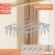 MiLaiWP 不锈钢多夹袜架，带旋转挂钩 - 防风衣架，适用于晾晒袜子、胸罩、内衣 - 必备洗衣配件，含衣夹