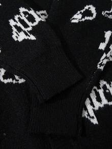 ANDREILEE Men's Casual V-Neck Printed Long Sleeve Sweater, Loose Fit Streetwear Style, Versatile For Spring, Autumn, Winter - Black - View 6