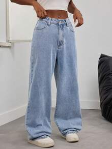 Summer Outfit ‌For Women Elegant Denim Relaxed Loose-Fit Casual Light Blue Jeans Street-Style Resort & Everyday Wear Straight-Leg Long Pants