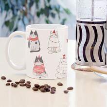 1Pc 11oz Christmas Mug, Funny Cat Christmas Coffee Mug, Cat Lover Gift, Cute Holiday Kitty Mug, Ceramic Cats Xmas Mug Desk Decor - White - View 8