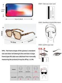 1副男士经典方形双梁简约时尚眼镜，适合派对、休闲、度假、旅行、海滩和日常佩戴 - 玳瑁框茶片 - 查看 2