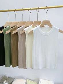 1 件女士针织仿领，黑色、白色、米色、绿色、黄色 - 條紋針織假領子 - 查看 12