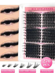 300/270 Pcs Cluster False Eyelashes, 30D+50D+80D+100D Mixed Density, DIY Eyelash Extension, Faux Mink Cluster Lashes - D - 查看 17
